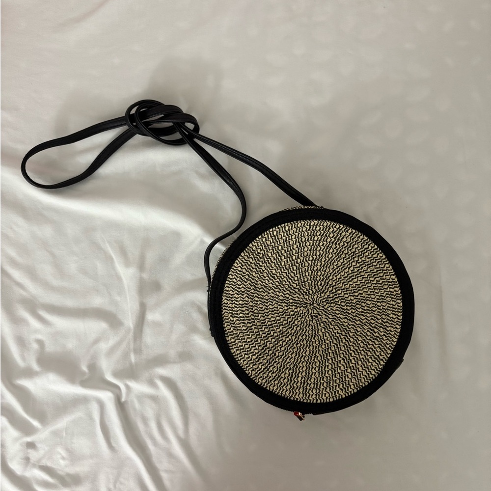 Black and Tan Round Crossbody Bag